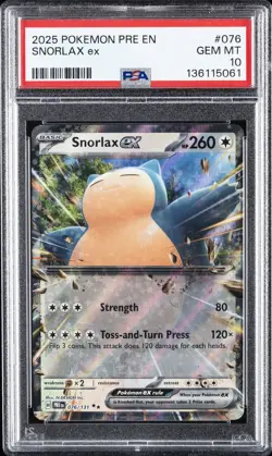 2025 POKEMON PRE EN-PRISMATIC EVOLUTIONS #076 SNORLAX EX PSA 10 - Image 1