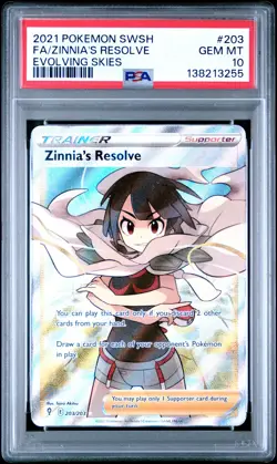 2021 POKEMON SWORD & SHIELD EVOLVING SKIES #203 FULL ART/ZINNIA'S RESOLVE PSA 10 - Image 1