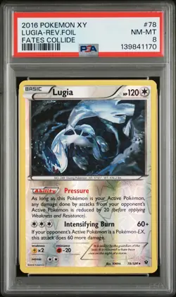 2016 POKEMON XY FATES COLLIDE #78 LUGIA-REVERSE FOIL PSA 8 - Image 1