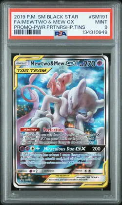 2019 POKEMON SM BLACK STAR PROMO #SM191 FULL ART/MEWTWO & MEW GX PSA 9 - Image 1