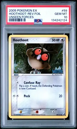 2005 POKEMON EX UNSEEN FORCES #59 HOOTHOOT-REVERSE FOIL PSA 10 - Image 1