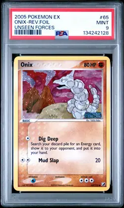 2005 POKEMON EX UNSEEN FORCES #65 ONIX-REVERSE FOIL PSA 9 - Image 1