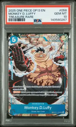 2025 ONE PIECE OP13-CARRYING ON HIS WILL TREASURE RARE MONKEY D. LUFFY PSA 10 - Image 1