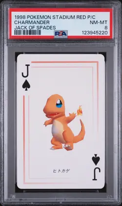 1998 POKEMON STADIUM RED VERSION PLAYING CARDS JACK OF SPADES CHARMANDER PSA 8 - Image 1