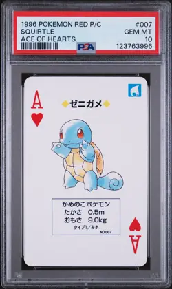 1996 POKEMON RED VERSION PLAYING CARDS ACE OF HEARTS #007 SQUIRTLE PSA 10 - Image 1