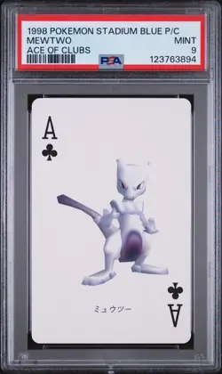 1998 POKEMON STADIUM BLUE VERSION PLAYING CARDS ACE OF CLUBS MEWTWO PSA 9 - Image 1