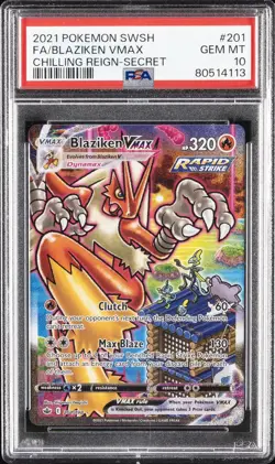 2021 POKEMON SWORD & SHIELD CHILLING REIGN SECRET FULL ART/BLAZIKEN VMAX PSA 10 - Image 1