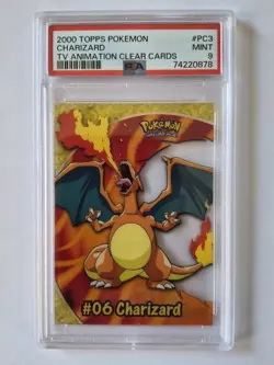 2000 Topps Charizard Pokemon TV Animation Clear Cards PC3 PSA 9 - Image 1