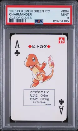 1996 POKEMON GREEN VERSION PLAYING CARDS ACE OF CLUBS #004 CHARMANDER PSA 9 - Image 1