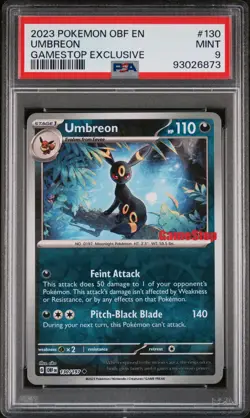 2023 POKEMON OBF EN-OBSIDIAN FLAMES GAMESTOP EXCLUSIVE #130 UMBREON PSA 9 - Image 1
