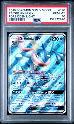 2018 POKEMON SUN & MOON FORBIDDEN LIGHT #120 FULL ART/GRENINJA GX PSA 10 - Image 1