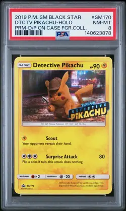 2019 POKEMON SM BLACK STAR PROMO #SM170 DETECTIVE PIKACHU-HOLO PSA 8 - Image 1