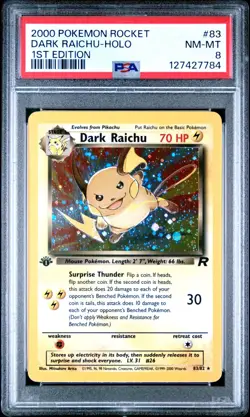 DARK RAICHU 2000 Pokemon Team Rocket 1st Edition Holo (Secret Rare) #83 - PSA 8 - Image 1