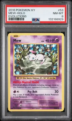 2016 POKEMON XY EVOLUTIONS #53 MEW-HOLO PSA 8 - Image 1