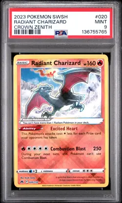 2023 POKEMON SWORD & SHIELD CROWN ZENITH #020 RADIANT CHARIZARD PSA 9 - Image 1