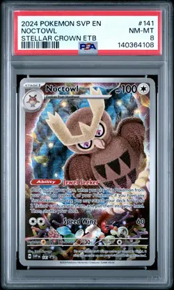 2024 POKEMON SVP EN-SV BLACK STAR PROMO #141 NOCTOWL PSA 8 - Image 1