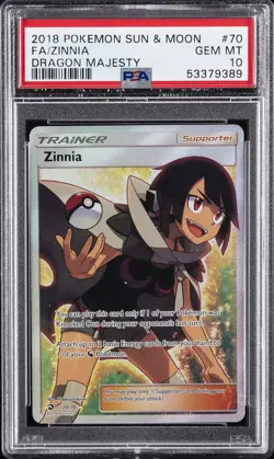 2018 POKEMON SUN & MOON DRAGON MAJESTY #70 FULL ART/ZINNIA PSA 10 - Image 1