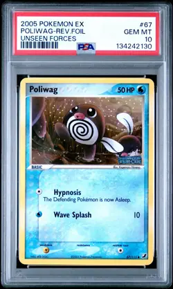2005 POKEMON EX UNSEEN FORCES #67 POLIWAG-REVERSE FOIL PSA 10 - Image 1