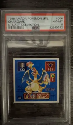 1996 AMADA POKEMON JAPANESE #006 CHARIZARD STICKER COLLECTION PSA8 - Image 1