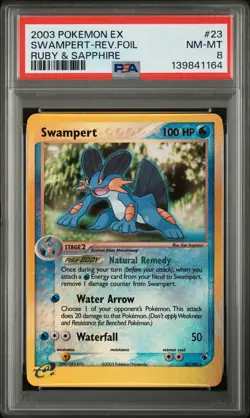 2003 POKEMON EX RUBY & SAPPHIRE #23 SWAMPERT-REVERSE FOIL PSA 8 - Image 1