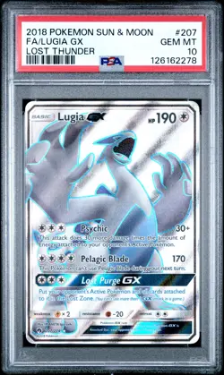 2018 POKEMON SUN & MOON LOST THUNDER #207 FULL ART/LUGIA GX PSA 10 - Image 1