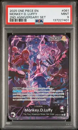 2025 ONE PIECE ENGLISH VERSION 2ND ANNIVERSARY SET #061 MONKEY D. LUFFY PSA 9 - Image 1