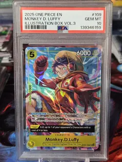 2025 ONE PIECE PROMOS ILLUSTRATION BOX VOL.3 #109 MONKEY D. LUFFY PSA 10 - Image 1