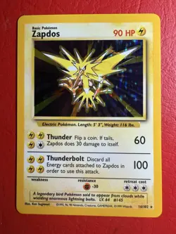 Pokemon TCG Zapdos Base Set Holo Unlimited Rare Card 16/102 - Image 1