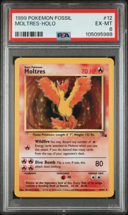 1999 POKEMON FOSSIL #12 MOLTRES-HOLO PSA 6 - Image 1