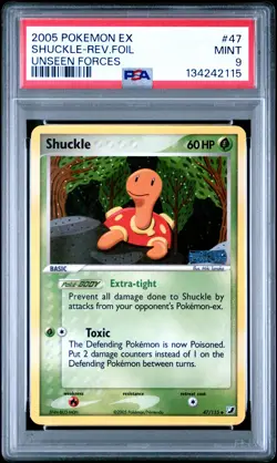 2005 POKEMON EX UNSEEN FORCES #47 SHUCKLE-REVERSE FOIL PSA 9 - Image 1