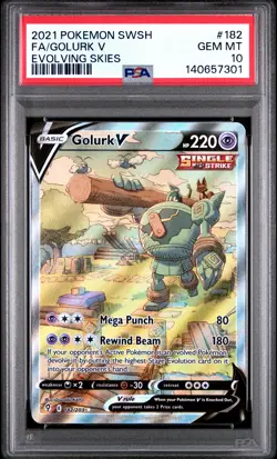2021 POKEMON SWORD & SHIELD EVOLVING SKIES #182 FULL ART/GOLURK V PSA 10 - Image 1