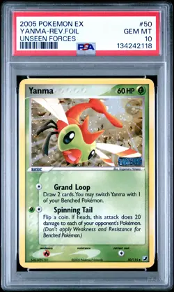 2005 POKEMON EX UNSEEN FORCES #50 YANMA-REVERSE FOIL PSA 10 - Image 1
