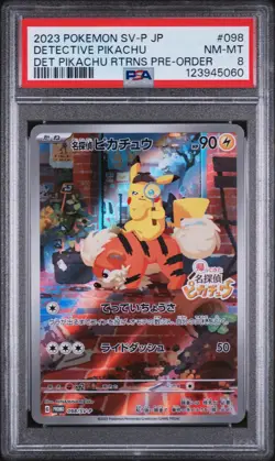 2023 POKEMON JAPANESE SV-P PROMO #098 DETECTIVE PIKACHU PSA 8 - Image 1