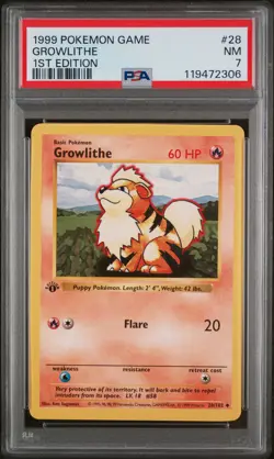 1999 Pokemon Game #28 Growlithe PSA 7 1st Edition - Image 1