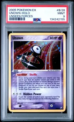 2005 POKEMON EX UNSEEN FORCES #B/28 UNOWN-HOLO PSA 9 - Image 1