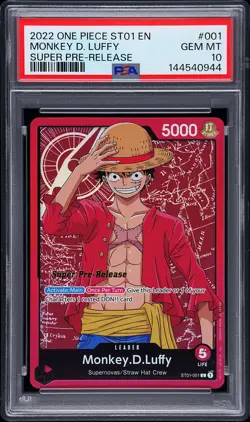 2022 ONE PIECE STARTER DECK ST01-STRAW HAT CREW #001 MONKEY D. LUFFY PSA 10 - Image 1