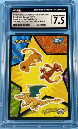 Topps Pokemon 1999 Movie Charmander Charizard Sticker / Puzzle Card CGC 7.5 NM - Image 1