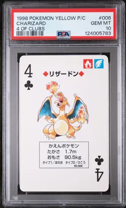 1998 POKEMON YELLOW VERSION PLAYING CARDS 4 OF CLUBS #006 CHARIZARD PSA 10 - Image 1