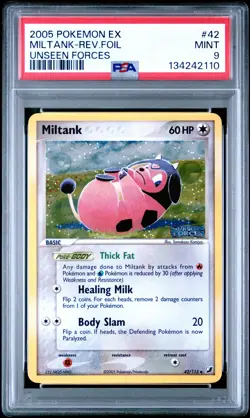 2005 POKEMON EX UNSEEN FORCES #42 MILTANK-REVERSE FOIL PSA 9 - Image 1