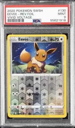 2020 POKEMON SWORD & SHIELD VIVID VOLTAGE #130 EEVEE-REVERSE FOIL PSA 9 - Image 1