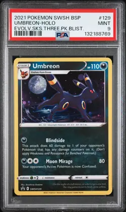 2021 POKEMON SWSH BLACK STAR PROMO #129 UMBREON-HOLO PSA 9 - Image 1