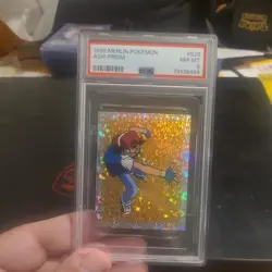 1999 Ash Ketchum Prism Holo PSA 8 Merlin Sticker #S26 Pokemon - Image 1