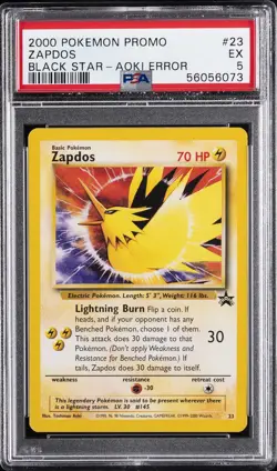 2000 POKEMON PROMO BLACK STAR TOSHINAO AOKI ERROR #23 ZAPDOS PSA 5 - Image 1