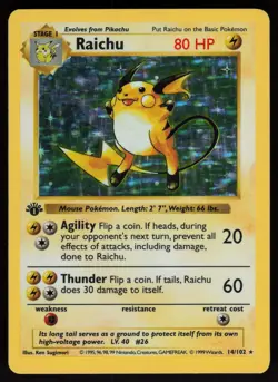 Raichu 14/102 Rare Base Set 1st Edition Pokemon - Image 1