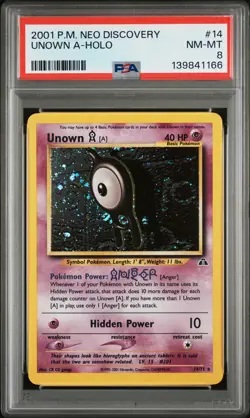 2001 POKEMON NEO DISCOVERY #14 UNOWN A-HOLO PSA 8 - Image 1