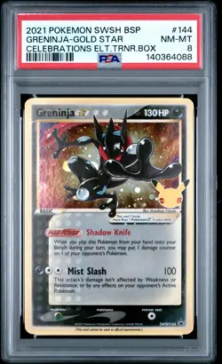 2021 POKEMON SWSH PROMO CELEBRATIONS ETB #144 GRENINJA-GOLD STAR PSA 8 - Image 1