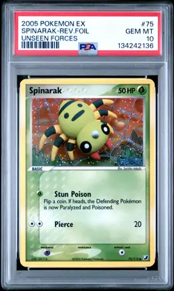 2005 POKEMON EX UNSEEN FORCES #75 SPINARAK-REVERSE FOIL PSA 10 - Image 1