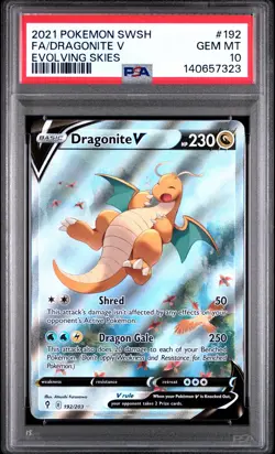 2021 POKEMON SWORD & SHIELD EVOLVING SKIES #192 FULL ART/DRAGONITE V PSA 10 - Image 1