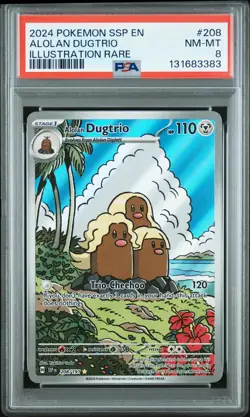 2024 POKEMON SSP EN-SURGING SPARKS ILLUSTRATION RARE #208 ALOLAN DUGTRIO PSA 8 - Image 1