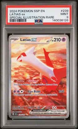 2024 POKEMON SSP EN-SURGING SPARKS SPECIAL ILLUSTRATION RARE LATIAS EX PSA 9 - Image 1